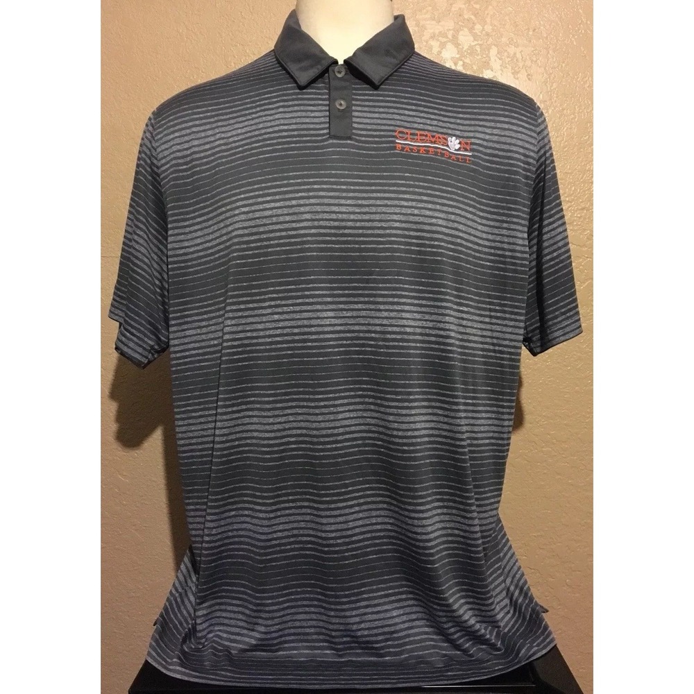 Nike Golf Tour Performance Men's 2XL Gray Striped Clemson Basketball Polo Shirt